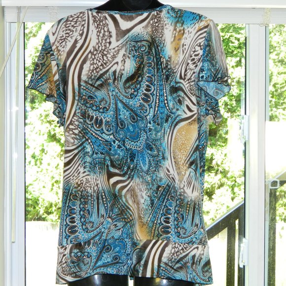 2 for/ $25 Jessica Cap Sleeve V-Neck Blouse Brown Blue Zebra Paisley Size 1X - Picture 7 of 16
